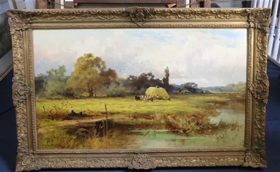 John Horace Hooper (c.1850-1899) Midsummer, Haymaking near Goring 23.5 x 41.5in.